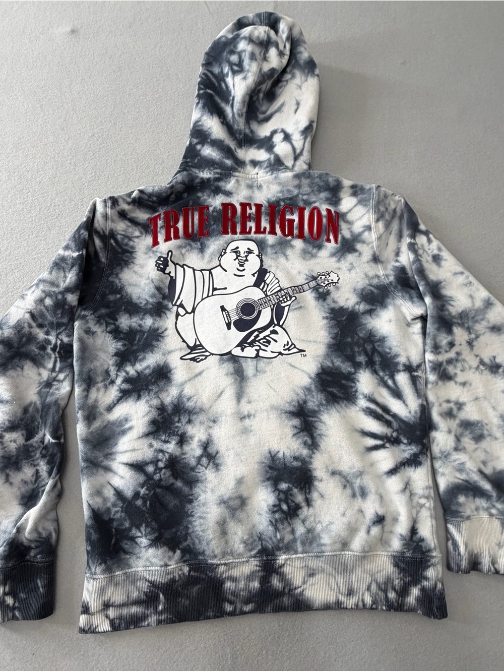 197/295 True Religion Men’s Large Tie Dye Hoodie Gray Black Red Horseshoe Logo